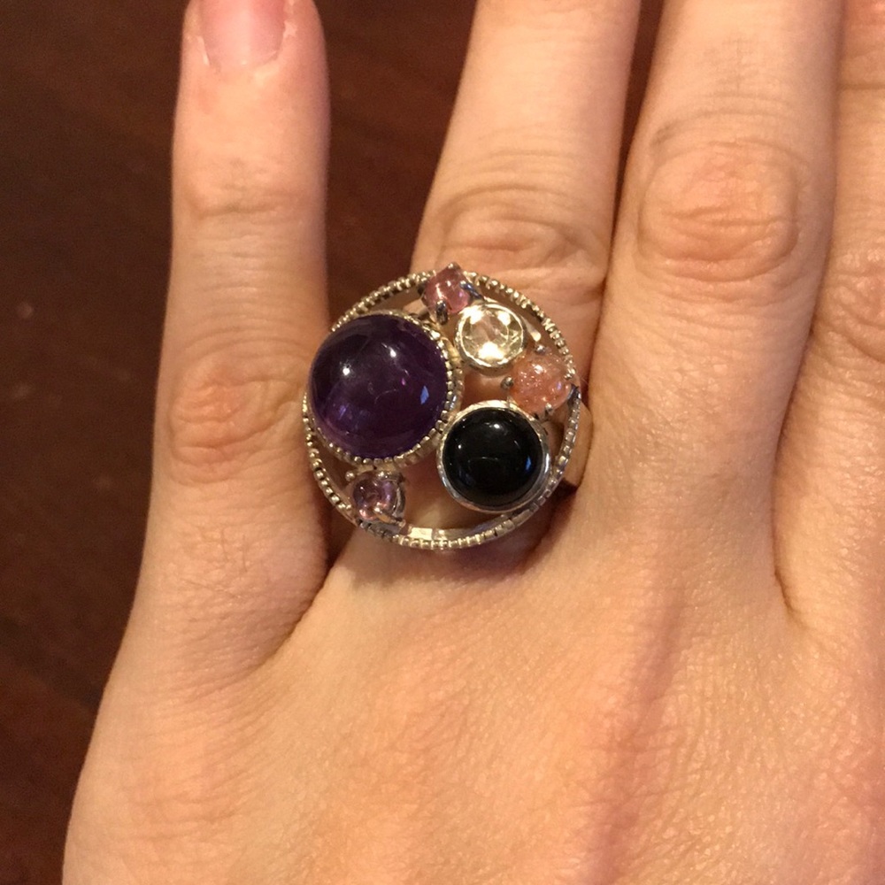 QVC Sterling Silver 925 Round Multi-Gemstone Bubble Ring Sz 7